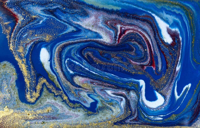 Μπλε χρυσό marbling σχέδιο Χρυσή μαρμάρινη υγρή σύσταση στοκ φωτογραφία με δικαίωμα ελεύθερης χρήσης